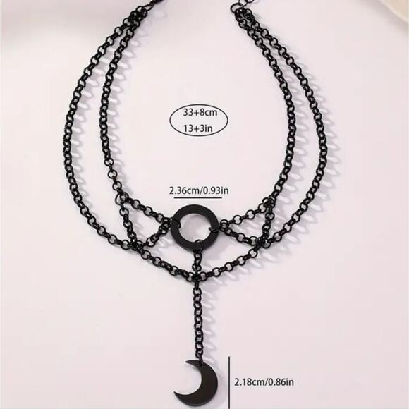 Black gothic layered chain and crescent moon necklace - Picture 2 of 2